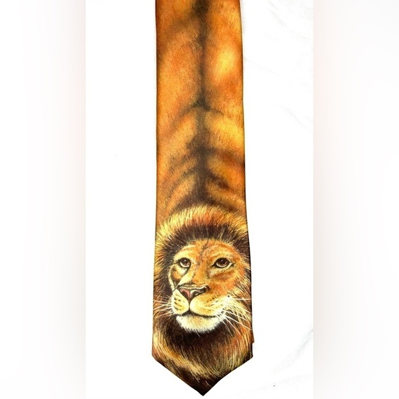 Tie One On Vintage 80's Golden Lion Men’s Neck Tie Lions Head and Fur Pattern OS - Picture 6 of 7